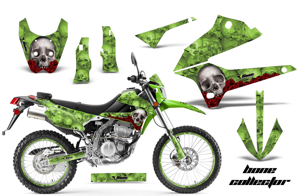 Graphics Kit Decal Sticker Wrap + # Plates For Kawasaki KLX250 2008-2018 BONES GREEN-atv motorcycle utv parts accessories gear helmets jackets gloves pantsAll Terrain Depot