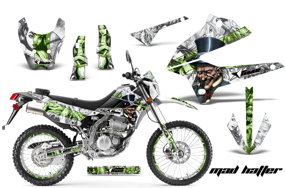 Graphics Kit Decal Sticker Wrap + # Plates For Kawasaki KLX250 2008-2018 HATTER GREEN WHITE-atv motorcycle utv parts accessories gear helmets jackets gloves pantsAll Terrain Depot