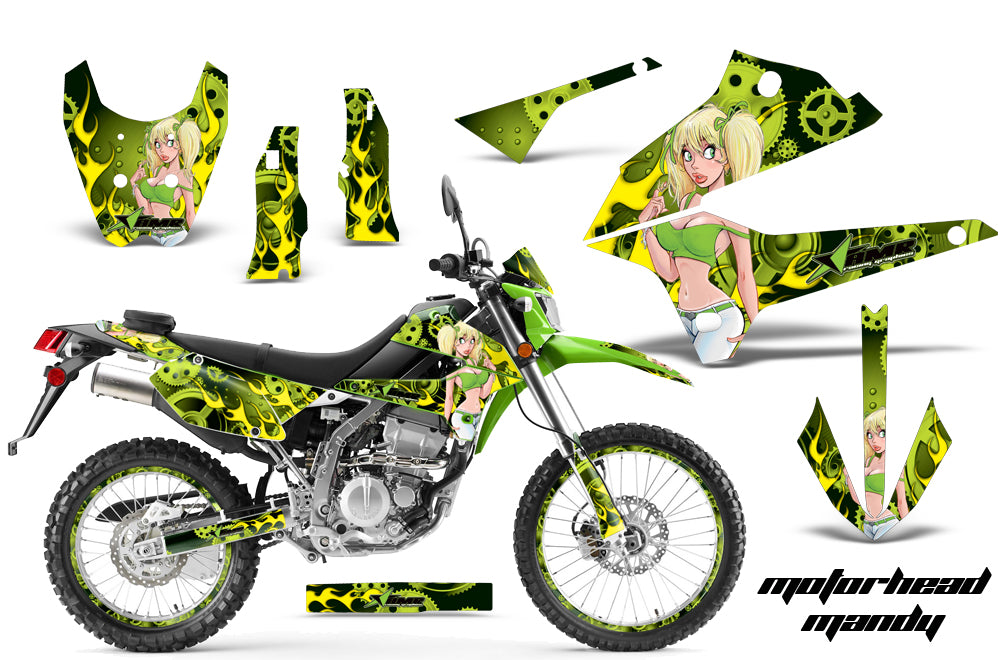 Graphics Kit Decal Sticker Wrap + # Plates For Kawasaki KLX250 2008-2018 MOTO MANDY GREEN-atv motorcycle utv parts accessories gear helmets jackets gloves pantsAll Terrain Depot