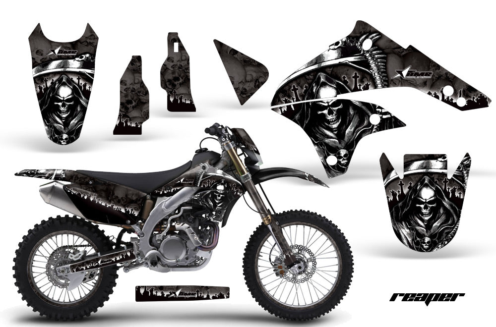 Graphics Kit Decal Sticker Wrap + # Plates For Kawasaki KLX450 2008-2012 REAPER BLACK-atv motorcycle utv parts accessories gear helmets jackets gloves pantsAll Terrain Depot