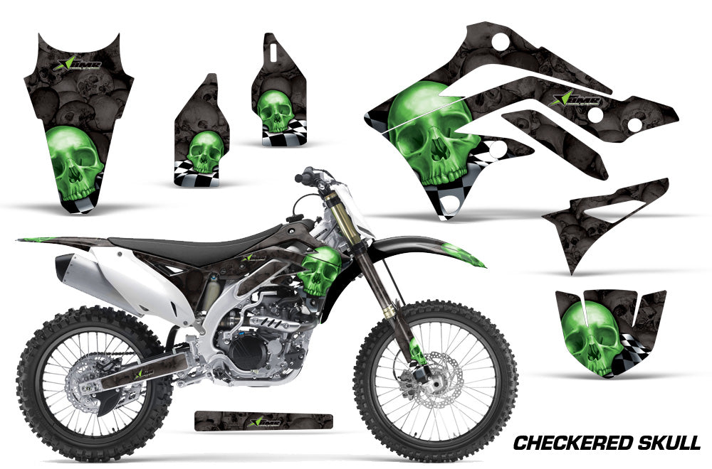 Dirt Bike Decal Graphic Kit Sticker Wrap For Kawasaki KXF450 2012-2015 CHECKERED GREEN BLACK-atv motorcycle utv parts accessories gear helmets jackets gloves pantsAll Terrain Depot