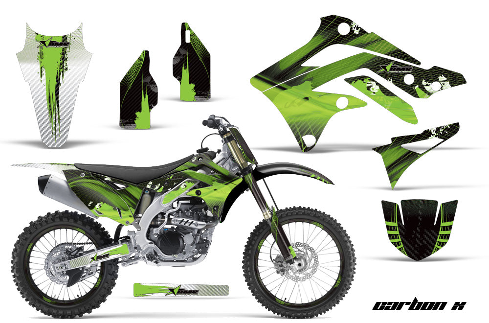 Graphics Kit Dedcal Sticker Wrap + # Plates For Kawasaki KXF450 2012-2015 CARBONX GREEN-atv motorcycle utv parts accessories gear helmets jackets gloves pantsAll Terrain Depot