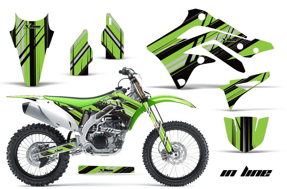 Dirt Bike Decal Graphic Kit Sticker Wrap For Kawasaki KXF450 2012-2015 INLINE GREEN BLACK-atv motorcycle utv parts accessories gear helmets jackets gloves pantsAll Terrain Depot