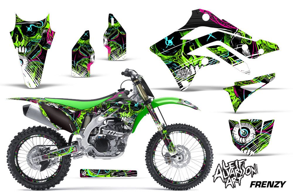 Graphics Kit Dedcal Sticker Wrap + # Plates For Kawasaki KXF450 2012-2015 FRENZY GREEN-atv motorcycle utv parts accessories gear helmets jackets gloves pantsAll Terrain Depot