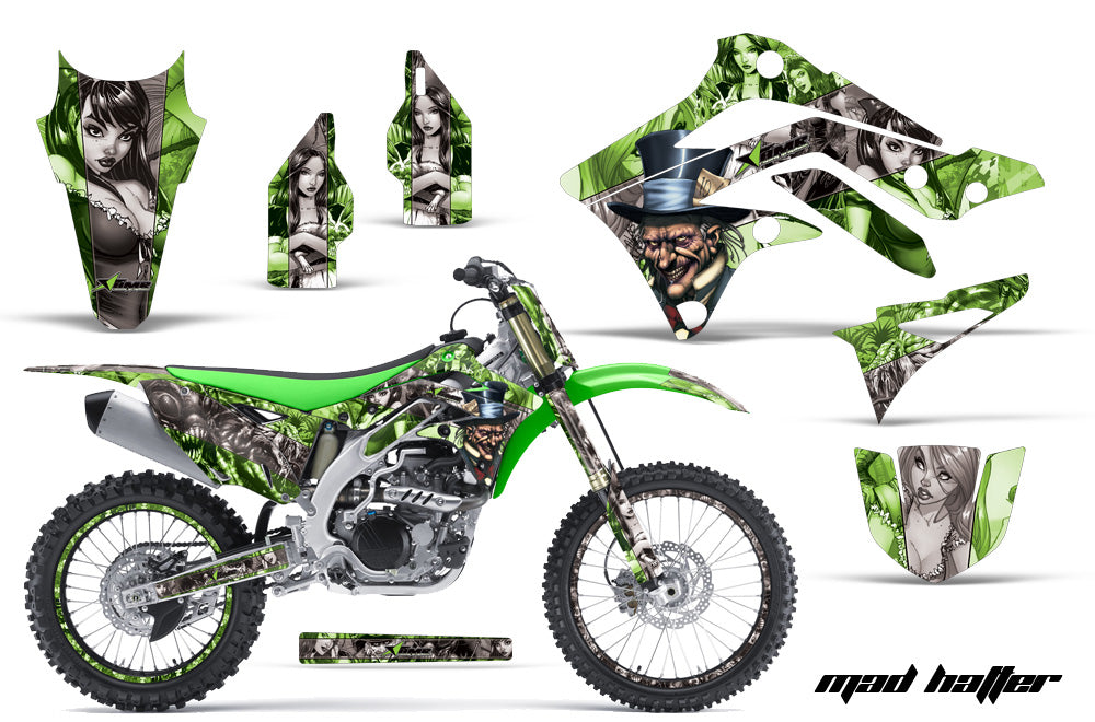 Graphics Kit Dedcal Sticker Wrap + # Plates For Kawasaki KXF450 2012-2015 HATTER SILVER GREEN-atv motorcycle utv parts accessories gear helmets jackets gloves pantsAll Terrain Depot