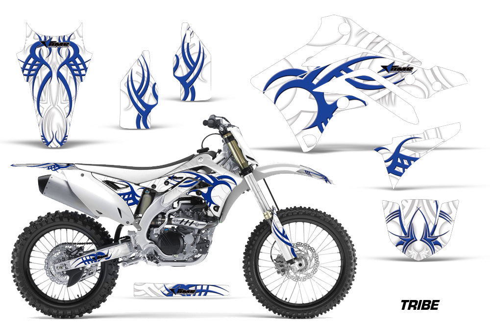 Dirt Bike Decal Graphic Kit Sticker Wrap For Kawasaki KXF450 2012-2015 TRIBE BLUE WHITE-atv motorcycle utv parts accessories gear helmets jackets gloves pantsAll Terrain Depot