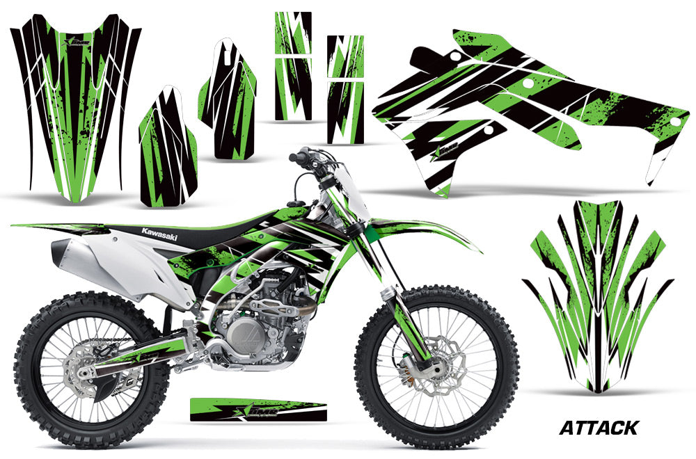 Dirt Bike Decal Graphic Kit Sticker Wrap For Kawasaki KXF450 2016-2018 ATTACK GREEN-atv motorcycle utv parts accessories gear helmets jackets gloves pantsAll Terrain Depot