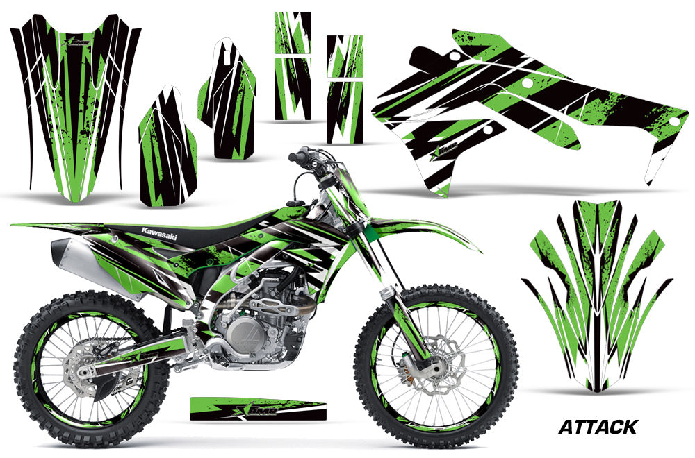 Graphics Kit Decal Sticker Wrap + # Plates For Kawasaki KXF450 2016-2018 ATTACK GREEN-atv motorcycle utv parts accessories gear helmets jackets gloves pantsAll Terrain Depot