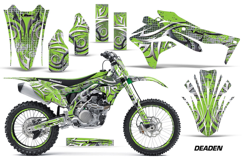 Graphics Kit Decal Sticker Wrap + # Plates For Kawasaki KXF450 2016-2018 DEADEN GREEN-atv motorcycle utv parts accessories gear helmets jackets gloves pantsAll Terrain Depot
