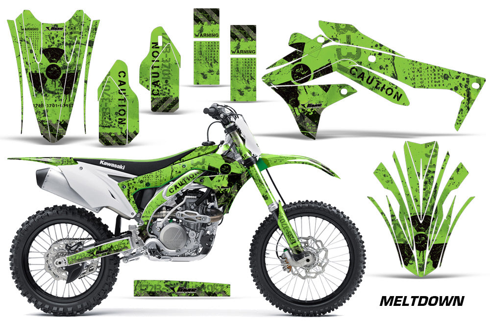 Dirt Bike Decal Graphic Kit Sticker Wrap For Kawasaki KXF450 2016-2018 MELTDOWN BLACK GREEN-atv motorcycle utv parts accessories gear helmets jackets gloves pantsAll Terrain Depot