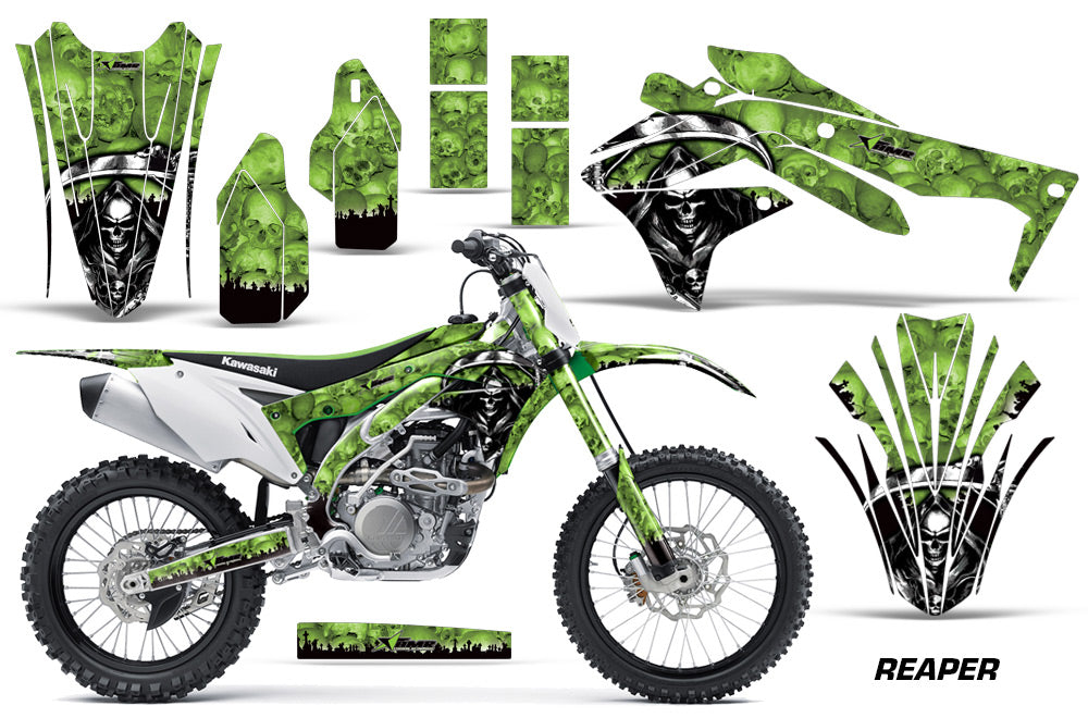 Dirt Bike Decal Graphic Kit Sticker Wrap For Kawasaki KXF450 2016-2018 REAPER GREEN-atv motorcycle utv parts accessories gear helmets jackets gloves pantsAll Terrain Depot