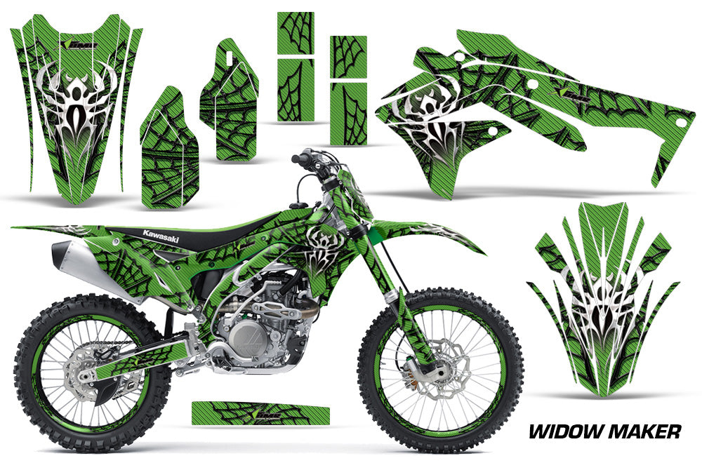 Graphics Kit Decal Sticker Wrap + # Plates For Kawasaki KXF450 2016-2018 WIDOW BLACK GREEN-atv motorcycle utv parts accessories gear helmets jackets gloves pantsAll Terrain Depot