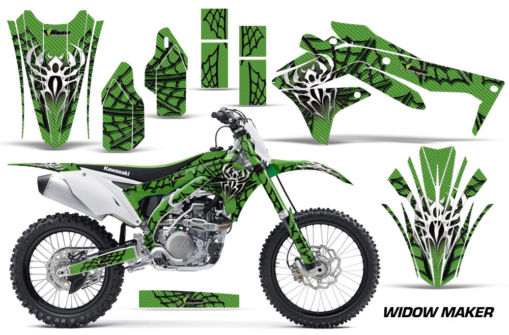 Dirt Bike Decal Graphic Kit Sticker Wrap For Kawasaki KXF450 2016-2018 WIDOW BLACK GREEN-atv motorcycle utv parts accessories gear helmets jackets gloves pantsAll Terrain Depot