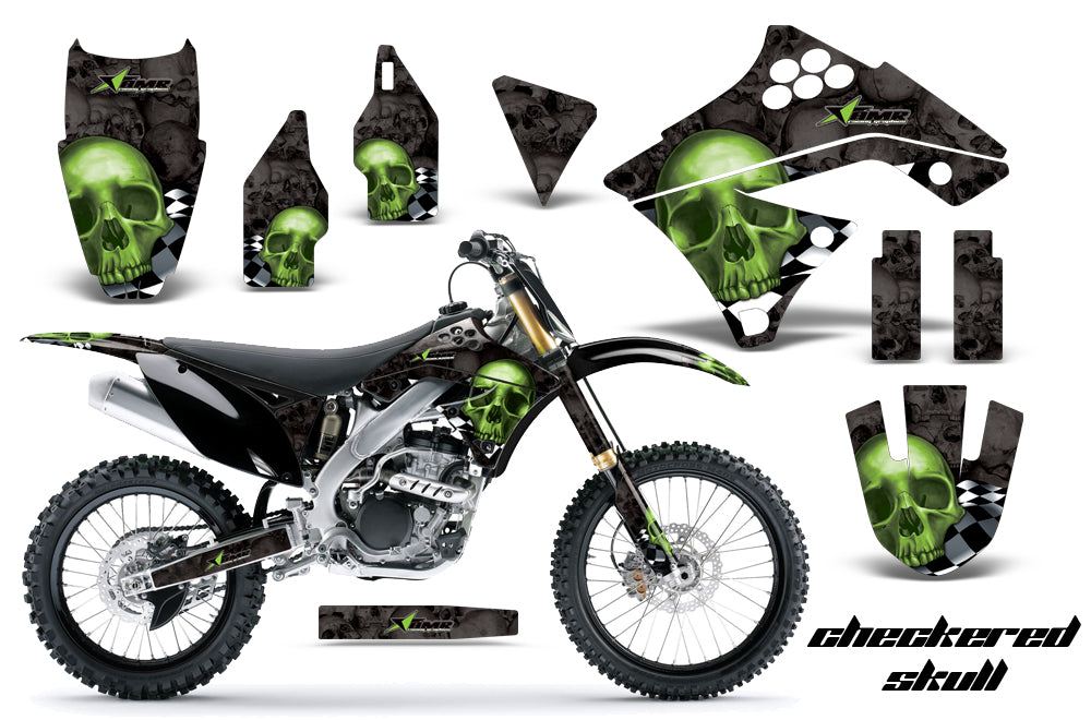 Dirt Bike Graphics Kit Decal Sticker Wrap For Kawasaki KX250F 2009-2012 CHECKERED GREEN BLACK-atv motorcycle utv parts accessories gear helmets jackets gloves pantsAll Terrain Depot