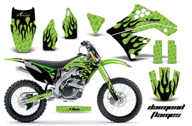 Dirt Bike Graphics Kit Decal Sticker Wrap For Kawasaki KX250F 2009-2012 DIAMOND FLAMES BLACK GREEN-atv motorcycle utv parts accessories gear helmets jackets gloves pantsAll Terrain Depot