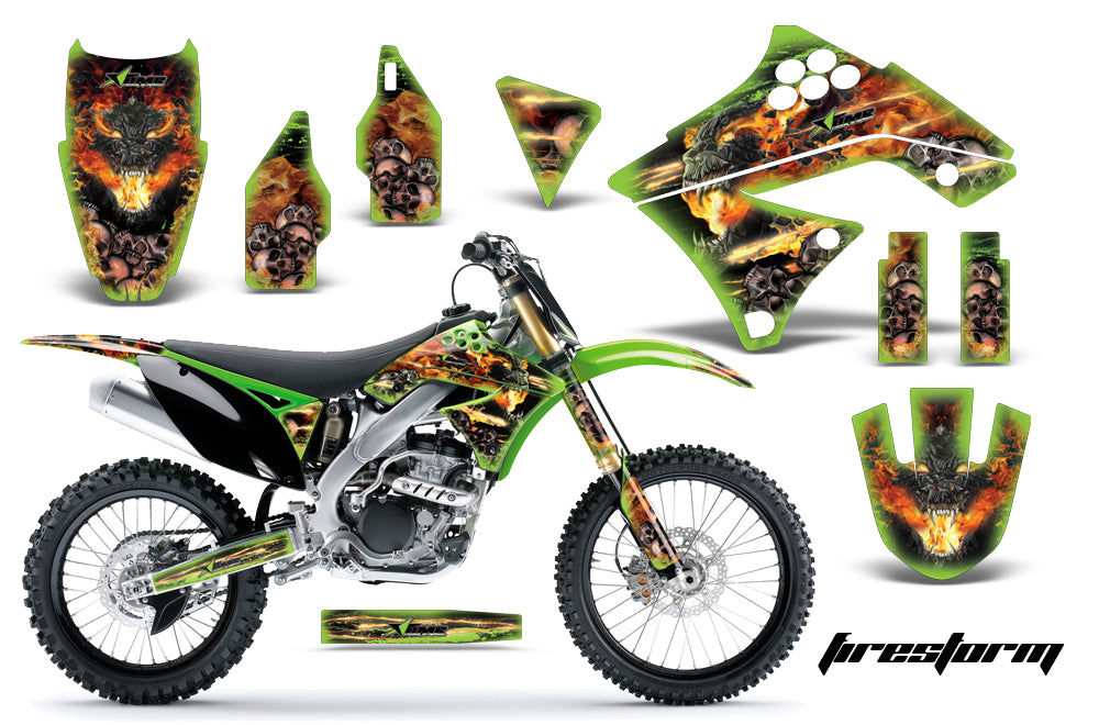 Dirt Bike Graphics Kit Decal Sticker Wrap For Kawasaki KX250F 2009-2012 FIRESTORM GREEN-atv motorcycle utv parts accessories gear helmets jackets gloves pantsAll Terrain Depot