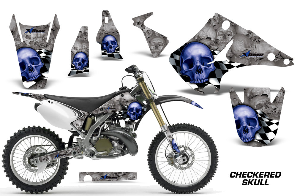 Dirt Bike Decal Graphics Kit Wrap For Kawasaki KX125 KX250 2003-2016 CHECKERED BLUE SILVER-atv motorcycle utv parts accessories gear helmets jackets gloves pantsAll Terrain Depot