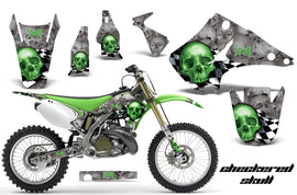 Dirt Bike Decal Graphics Kit Wrap For Kawasaki KX125 KX250 2003-2016 CHECKERED GREEN SILVER-atv motorcycle utv parts accessories gear helmets jackets gloves pantsAll Terrain Depot