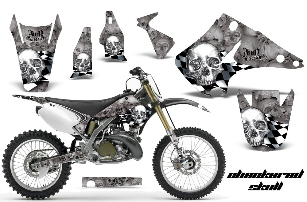Dirt Bike Decal Graphics Kit Wrap For Kawasaki KX125 KX250 2003-2016 CHECKERED CHROME SILVER-atv motorcycle utv parts accessories gear helmets jackets gloves pantsAll Terrain Depot