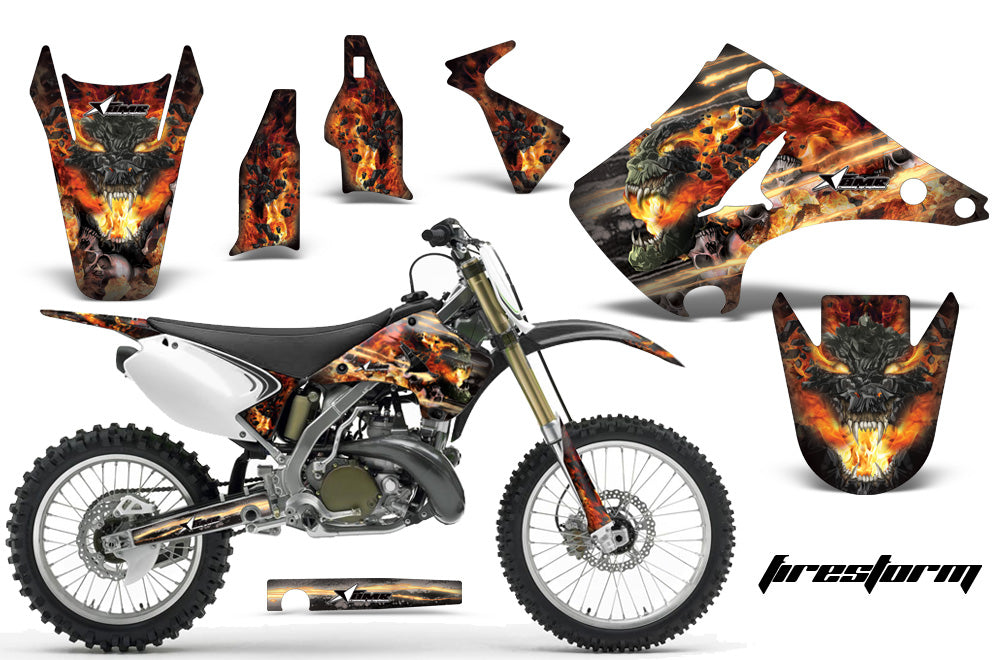 Graphics Kit Decal Sticker Wrap + # Plates For Kawasaki KX125 KX250 2003-2016 FIRESTORM BLACK-atv motorcycle utv parts accessories gear helmets jackets gloves pantsAll Terrain Depot