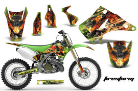 Dirt Bike Decal Graphics Kit Wrap For Kawasaki KX125 KX250 2003-2016 FIRESTORM GREEN-atv motorcycle utv parts accessories gear helmets jackets gloves pantsAll Terrain Depot