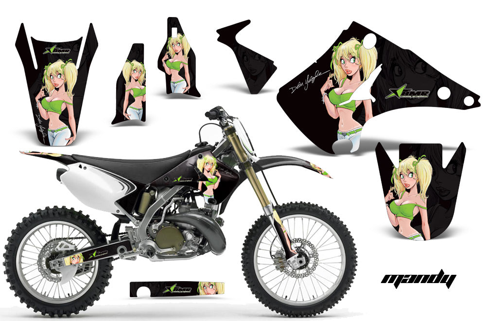Dirt Bike Decal Graphics Kit Wrap For Kawasaki KX125 KX250 2003-2016 MANDY BLACK-atv motorcycle utv parts accessories gear helmets jackets gloves pantsAll Terrain Depot