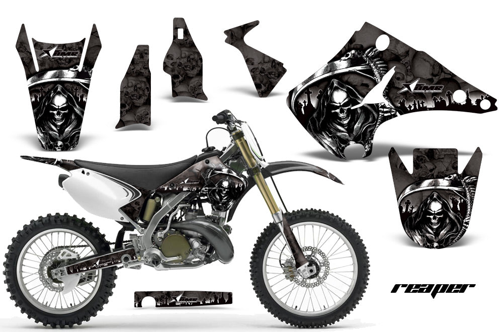 Dirt Bike Decal Graphics Kit Wrap For Kawasaki KX125 KX250 2003-2016 REAPER BLACK-atv motorcycle utv parts accessories gear helmets jackets gloves pantsAll Terrain Depot