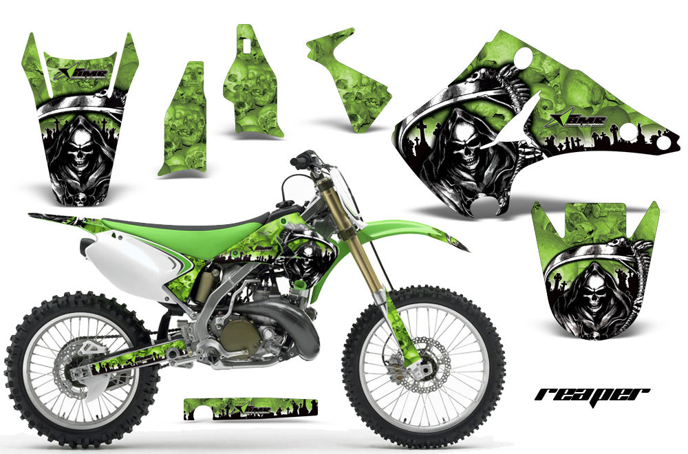 Dirt Bike Decal Graphics Kit Wrap For Kawasaki KX125 KX250 2003-2016 REAPER GREEN-atv motorcycle utv parts accessories gear helmets jackets gloves pantsAll Terrain Depot