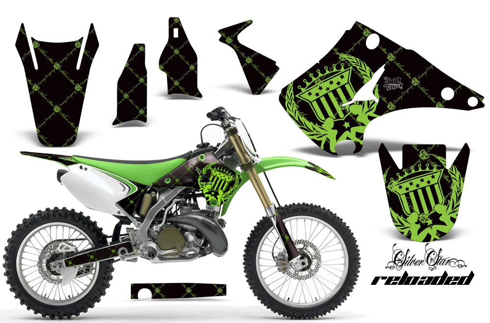 Dirt Bike Decal Graphics Kit Wrap For Kawasaki KX125 KX250 2003-2016 RELOADED GREEN BLACK-atv motorcycle utv parts accessories gear helmets jackets gloves pantsAll Terrain Depot