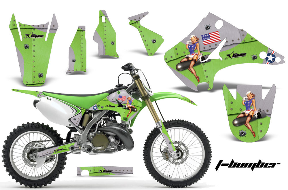 Dirt Bike Decal Graphics Kit Wrap For Kawasaki KX125 KX250 2003-2016 TBOMBER GREEN-atv motorcycle utv parts accessories gear helmets jackets gloves pantsAll Terrain Depot