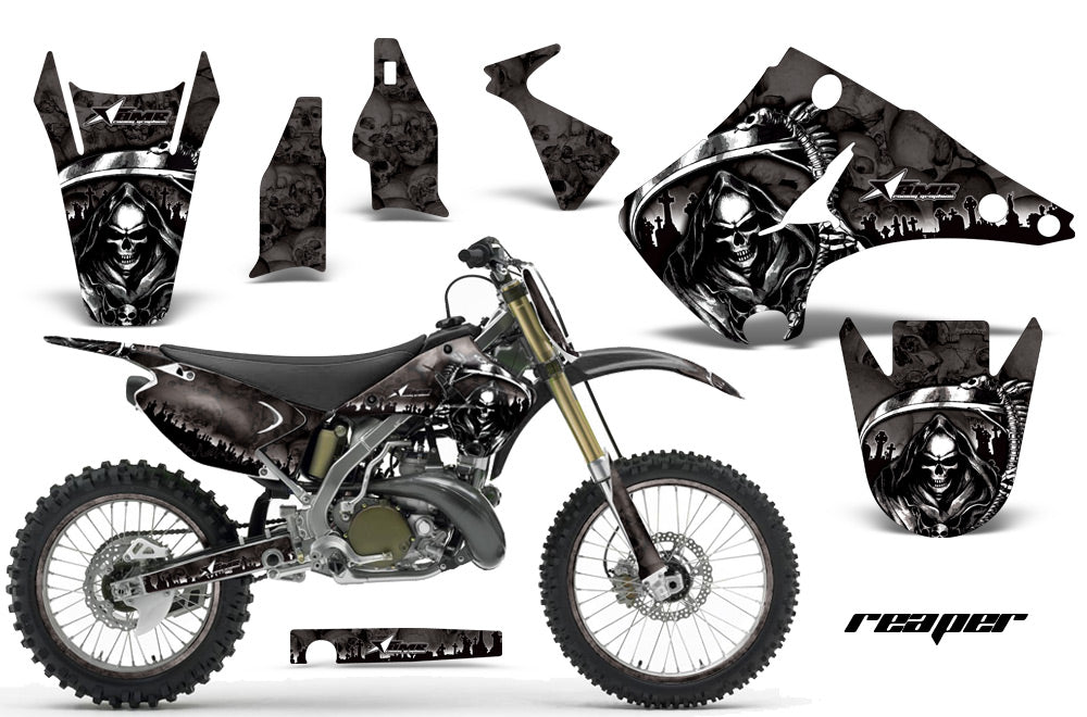 Graphics Kit Decal Sticker Wrap + # Plates For Kawasaki KX125 KX250 2003-2016 REAPER BLACK-atv motorcycle utv parts accessories gear helmets jackets gloves pantsAll Terrain Depot