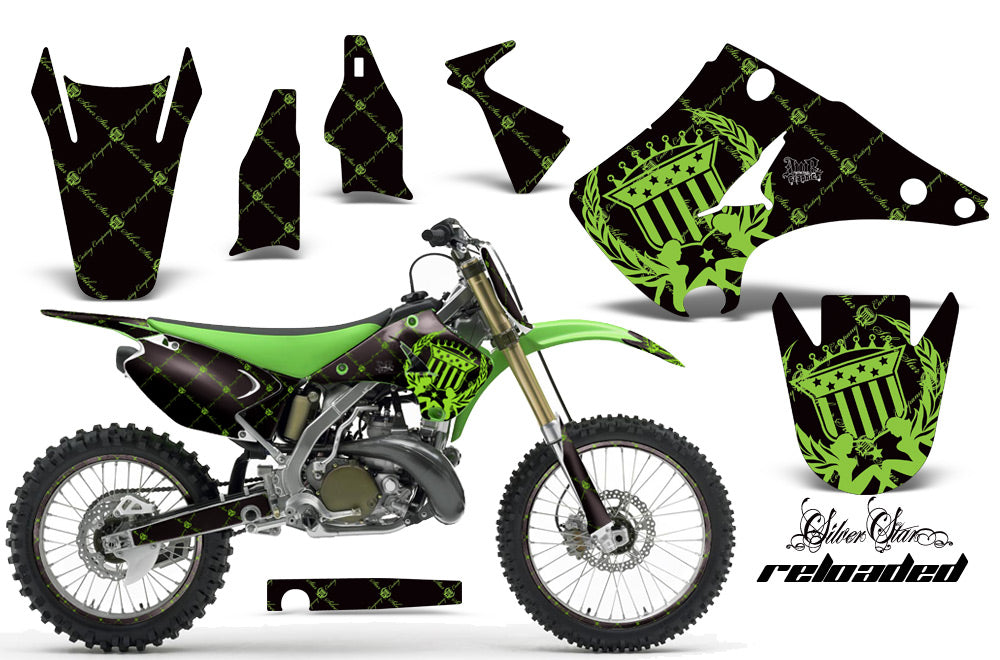 Graphics Kit Decal Sticker Wrap + # Plates For Kawasaki KX125 KX250 2003-2016 RELOADED GREEN BLACK-atv motorcycle utv parts accessories gear helmets jackets gloves pantsAll Terrain Depot