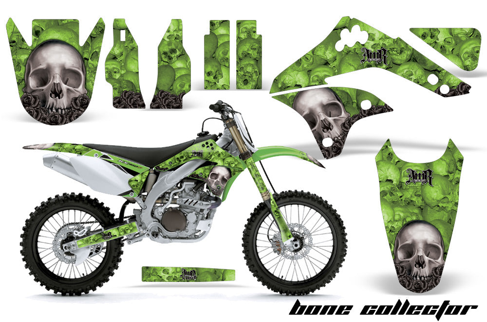 Dirt Bike Decal Graphic Kit Sticker Wrap For Kawasaki KXF450 2006-2008 BONES GREEN-atv motorcycle utv parts accessories gear helmets jackets gloves pantsAll Terrain Depot