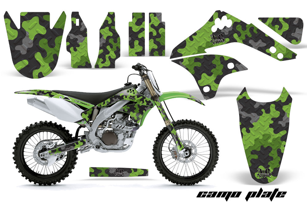Dirt Bike Decal Graphic Kit Sticker Wrap For Kawasaki KXF450 2006-2008 CAMOPLATE GREEN-atv motorcycle utv parts accessories gear helmets jackets gloves pantsAll Terrain Depot