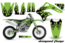 Dirt Bike Decal Graphic Kit Sticker Wrap For Kawasaki KXF450 2006-2008 DIAMOND FLAMES BLACK GREEN-atv motorcycle utv parts accessories gear helmets jackets gloves pantsAll Terrain Depot