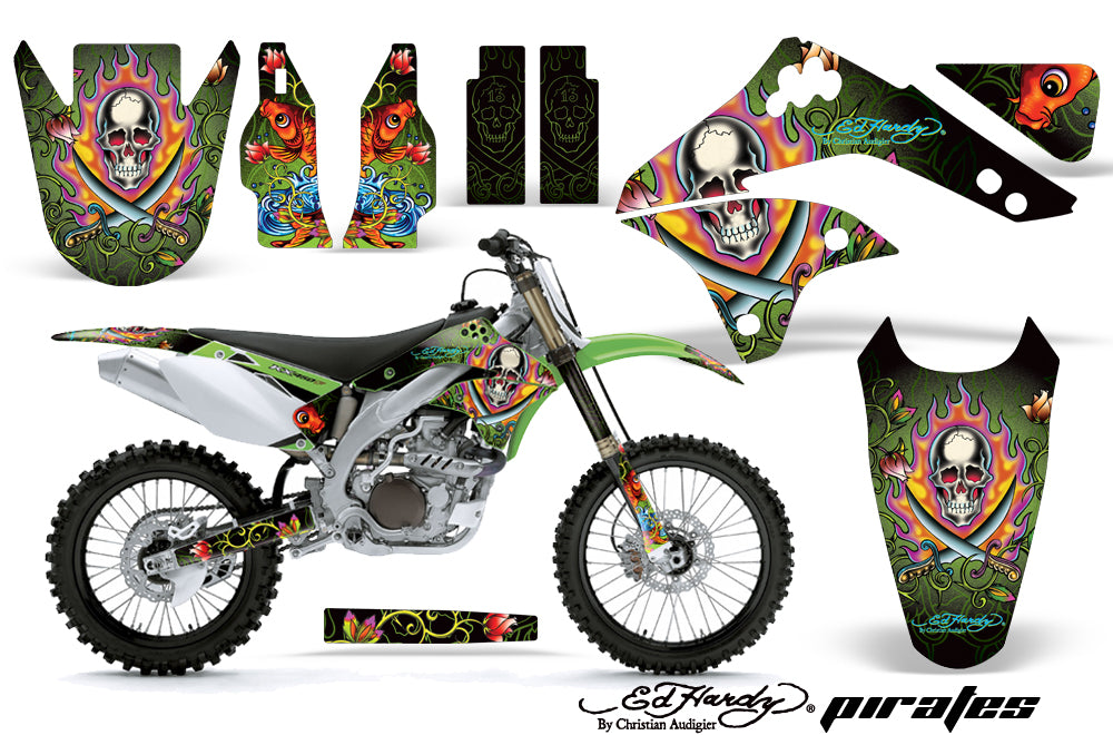 Dirt Bike Decal Graphic Kit Sticker Wrap For Kawasaki KXF450 2006-2008 EDHP GREEN-atv motorcycle utv parts accessories gear helmets jackets gloves pantsAll Terrain Depot