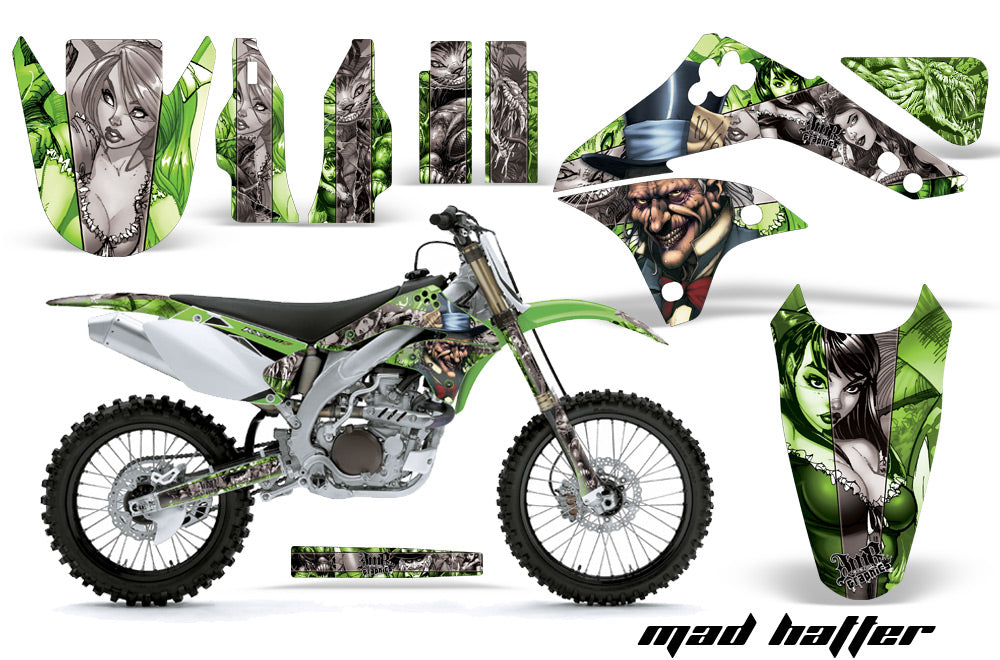 Dirt Bike Decal Graphic Kit Sticker Wrap For Kawasaki KXF450 2006-2008 HATTER SILVER GREEN-atv motorcycle utv parts accessories gear helmets jackets gloves pantsAll Terrain Depot
