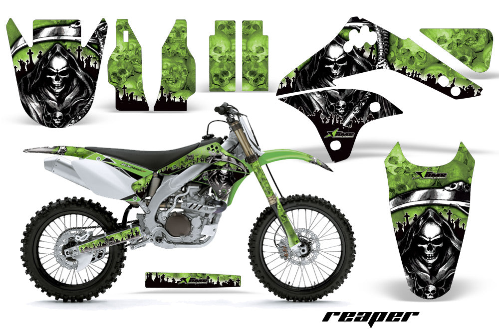 Dirt Bike Decal Graphic Kit Sticker Wrap For Kawasaki KXF450 2006-2008 REAPER GREEN-atv motorcycle utv parts accessories gear helmets jackets gloves pantsAll Terrain Depot