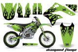 Graphics Kit Decal Sticker Wrap + # Plates For Kawasaki KXF450 2006-2008 DIAMOND FLAMES BLACK GREEN
