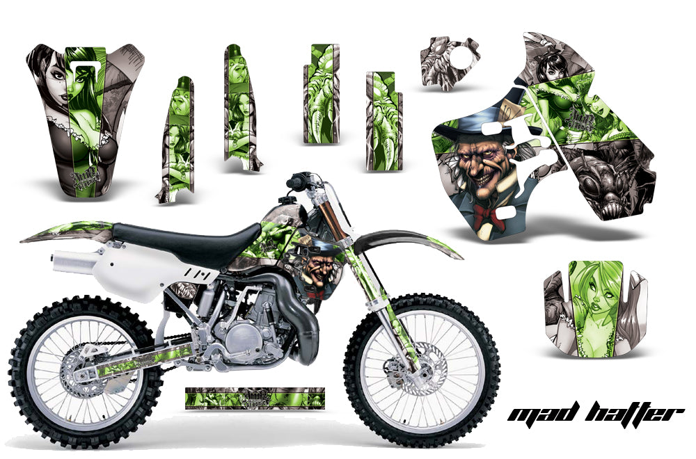 Dirt Bike Graphics Kit Decal Sticker Wrap For Kawasaki KX500 1988-2004 HATTER GREEN SILVER-atv motorcycle utv parts accessories gear helmets jackets gloves pantsAll Terrain Depot