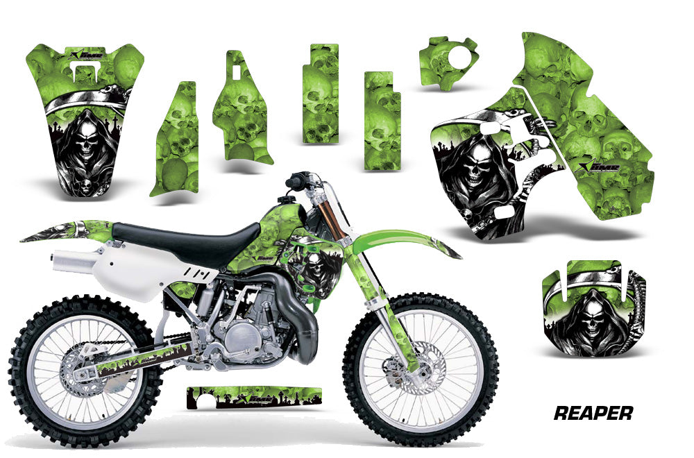 Dirt Bike Graphics Kit Decal Sticker Wrap For Kawasaki KX500 1988-2004 REAPER GREEN-atv motorcycle utv parts accessories gear helmets jackets gloves pantsAll Terrain Depot