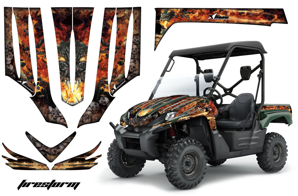 UTV Graphics Kit Decal Sticker Wrap For Kawasaki Teryx 750 2007-2009 FIRESTORM BLACK-atv motorcycle utv parts accessories gear helmets jackets gloves pantsAll Terrain Depot