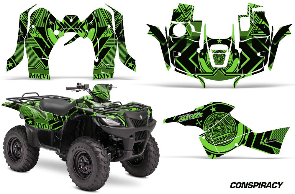 ATV Graphics Kit Decal Sticker Wrap For Suzuki Quad 500 AXi 2013-2015 CONSPIRACY GREEN-atv motorcycle utv parts accessories gear helmets jackets gloves pantsAll Terrain Depot