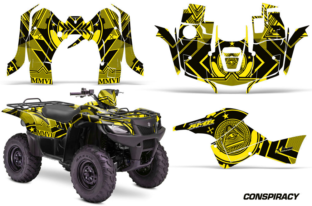 ATV Graphics Kit Decal Sticker Wrap For Suzuki Quad 500 AXi 2013-2015 CONSPIRACY YELLOW-atv motorcycle utv parts accessories gear helmets jackets gloves pantsAll Terrain Depot