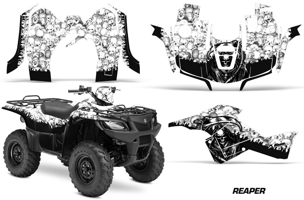 ATV Graphics Kit Decal Sticker Wrap For Suzuki Quad 500 AXi 2013-2015 REAPER WHITE-atv motorcycle utv parts accessories gear helmets jackets gloves pantsAll Terrain Depot