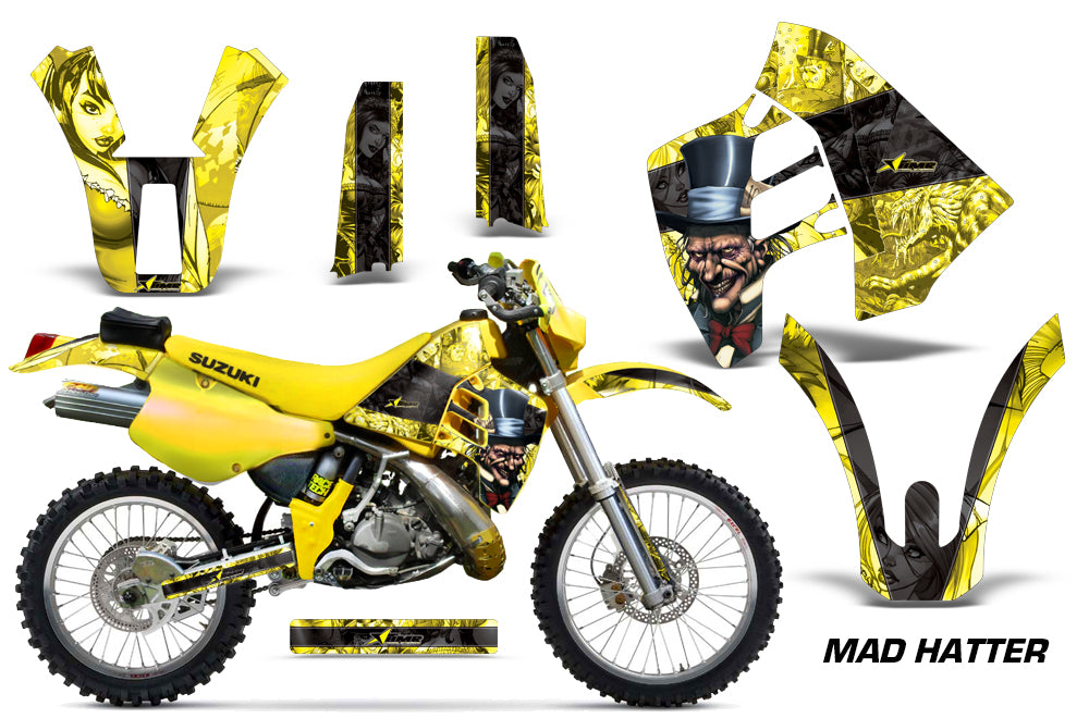 Dirt Bike Graphics Kit Decal Sticker Wrap For Suzuki RMX250 1989-1998 HATTER YELLOW BLACK-atv motorcycle utv parts accessories gear helmets jackets gloves pantsAll Terrain Depot