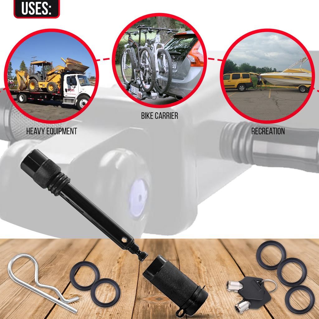 Hawk Motosport 5/8" Hitch Pin Lock Barbell-Style Anti-Rattle Universal Receiver Locking Black