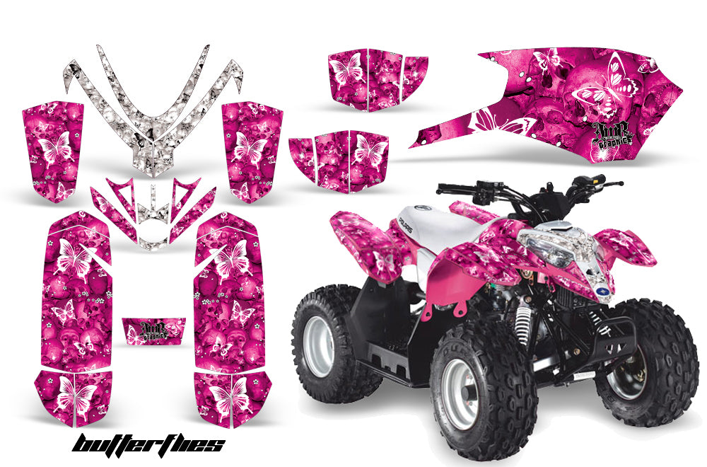 ATV Graphics Kit Quad Decal Sticker Wrap For Polaris Outlaw 50 2008-2018 BUTTERFLIES WHITE PINK-atv motorcycle utv parts accessories gear helmets jackets gloves pantsAll Terrain Depot