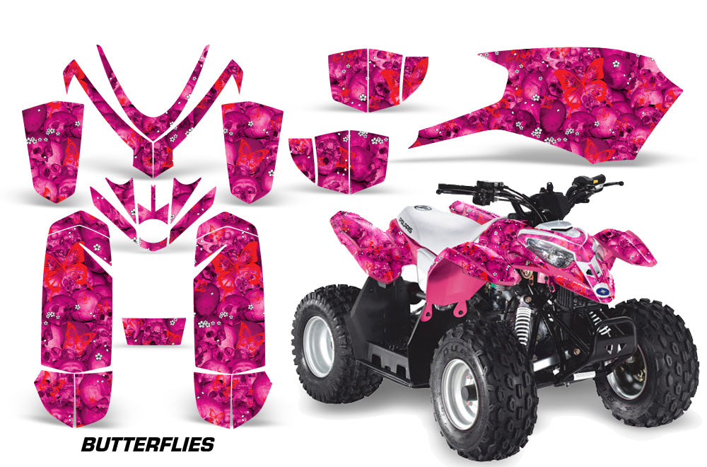 ATV Graphics Kit Quad Decal Sticker Wrap For Polaris Outlaw 50 2008-2018 BUTTERFLIES RED PINK-atv motorcycle utv parts accessories gear helmets jackets gloves pantsAll Terrain Depot