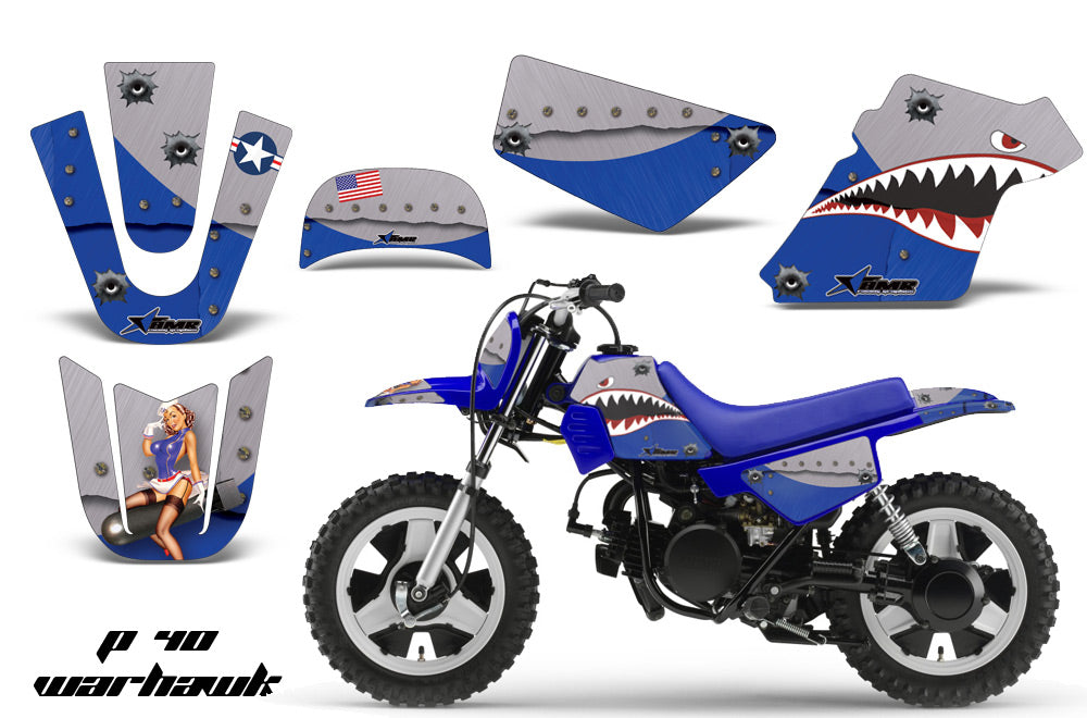 Dirt Bike Graphics Kit MX Decal Wrap For Yamaha PW50 PW 50 1990-2019 WARHAWK BLUE-atv motorcycle utv parts accessories gear helmets jackets gloves pantsAll Terrain Depot